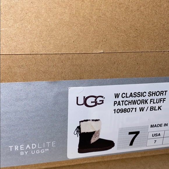 AUTH NIB UGG CLASSIC SHORT PATCHWORK FLUFF BOOT - Picture 13 of 14